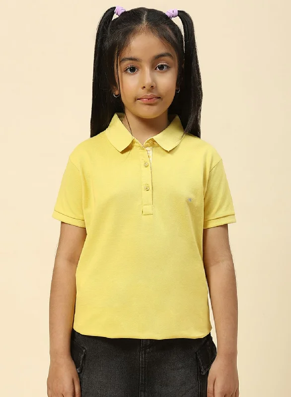 sleeveless tops for women -Girls Yellow Plain T-Shirt