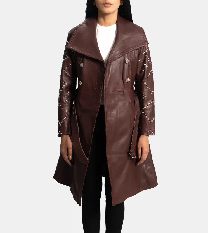 relaxed-fit jackets for women -Dulcie Women's Brown Leather Trench Coat