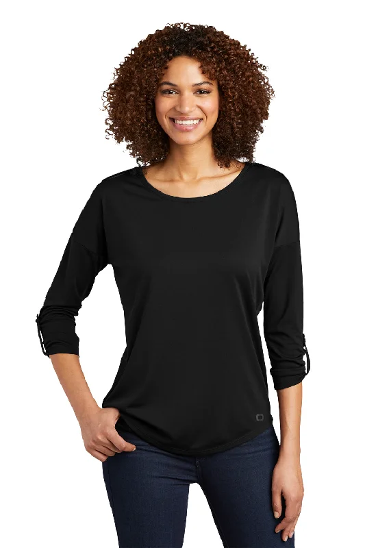 basic tops for women -Ogio Womens Gravitate Moisture Wicking 3/4 Sleeve Scoop Neck T-Shirt - Blacktop