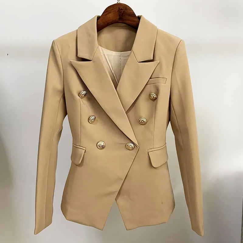 women's sleek winter jackets -Women Blazers Double-Breasted Button Khaki Slim Jackets