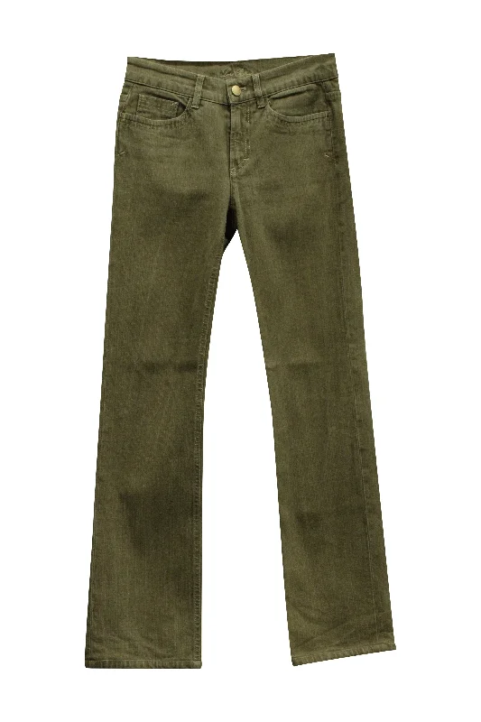 women's soft workout pants -Loro Piana Straight Leg Pants in Green Cotton