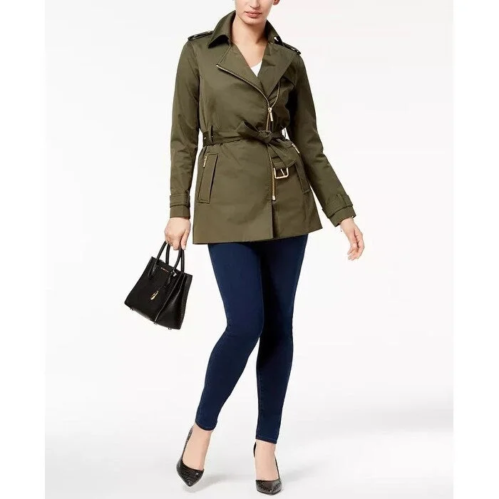 chic blazers for women -Michael Kors Women's Belted Trench Coat Green Size Large