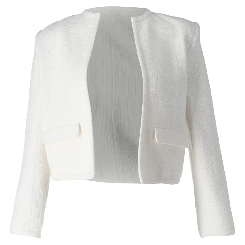 elegant woolen jackets for women -Theory Open Blazer in White Cotton Tweed