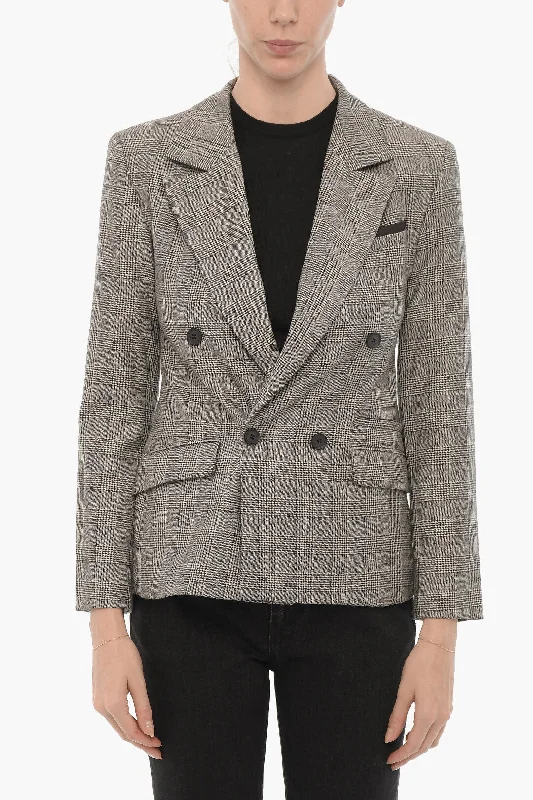 lightweight jackets for women -AllSaints NEWLIFE&WOOL Districk Checked Double Breated Blazer