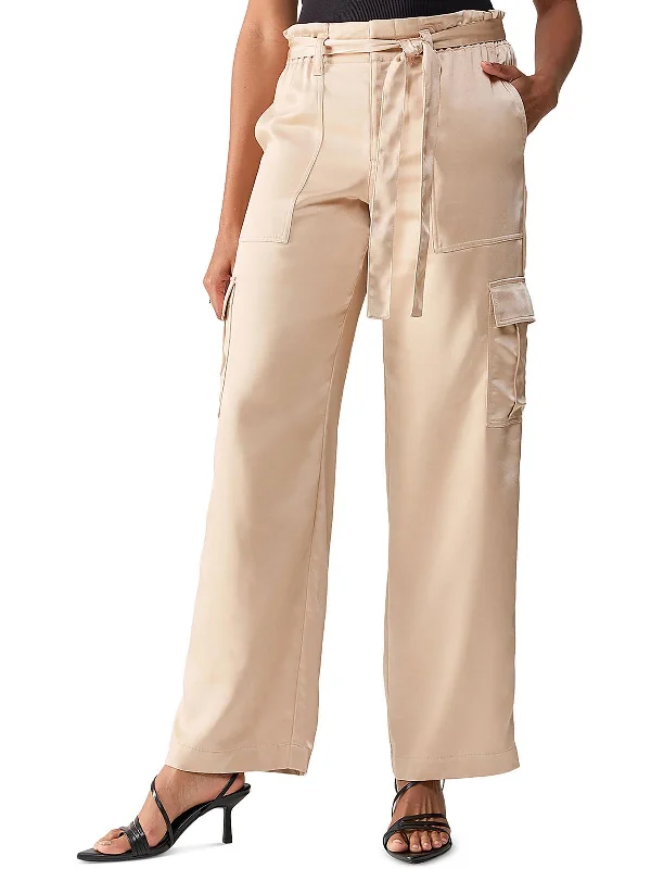 women's capri pants -All Tied Up Womens Satin Wide Leg Cargo Pants