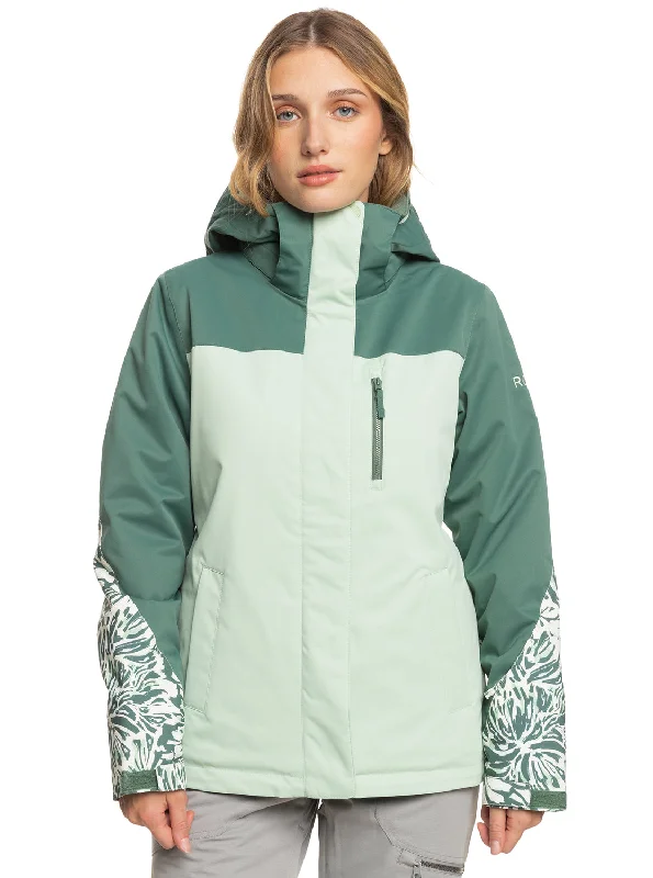 women's belted trench coats -Roxy Jetty Block Technical Snow Jacket - Dark Forest Wild