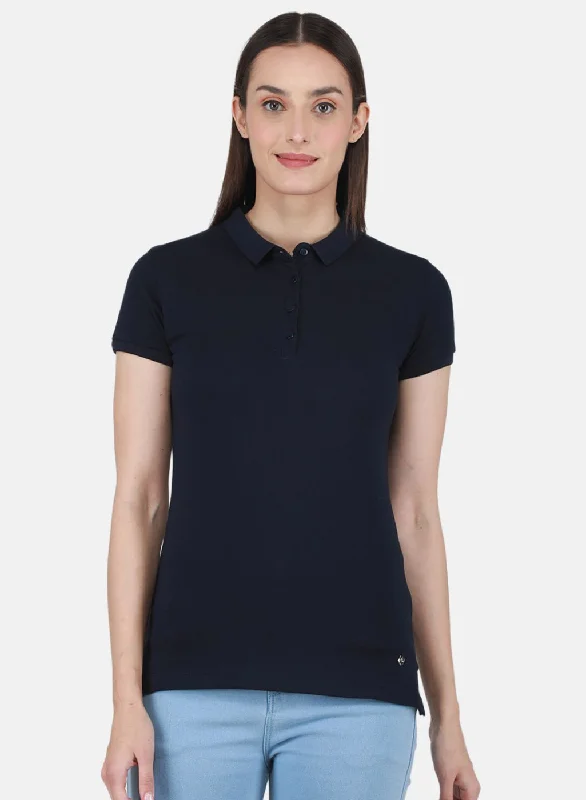 fitted blouses for women -Women NAvy Blue Solid T-Shirt