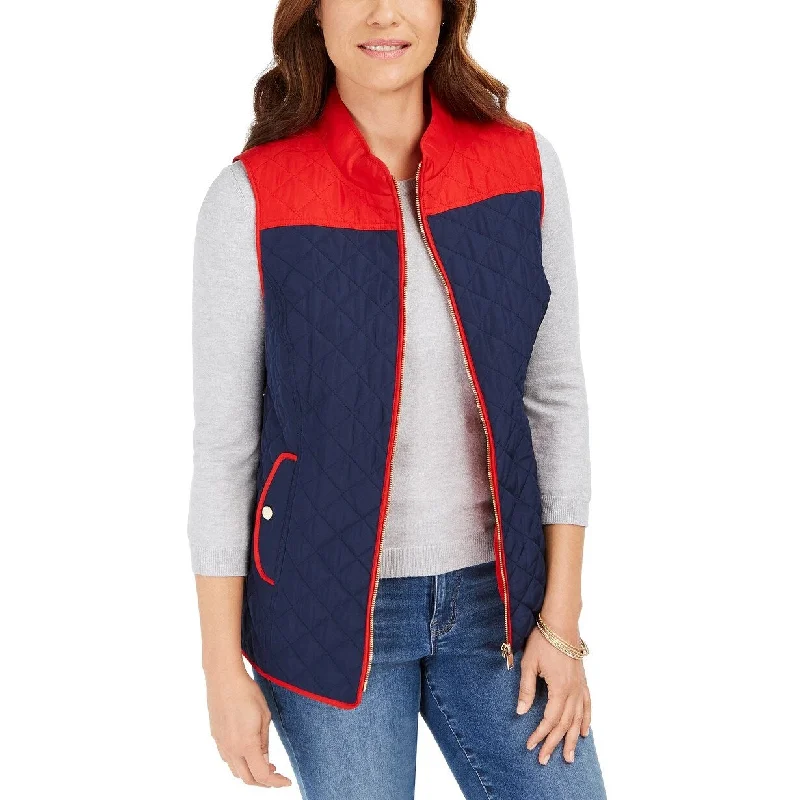 women's wool coats -Charter Club Women's Colorblocked Quilted Vest Blue Size Extra Large - X-Large