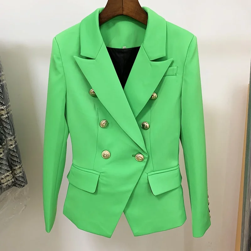 fashionable blazers for women -Women's Fitted Gold Lion Buttons Fitted Jacket Light Green Blazer