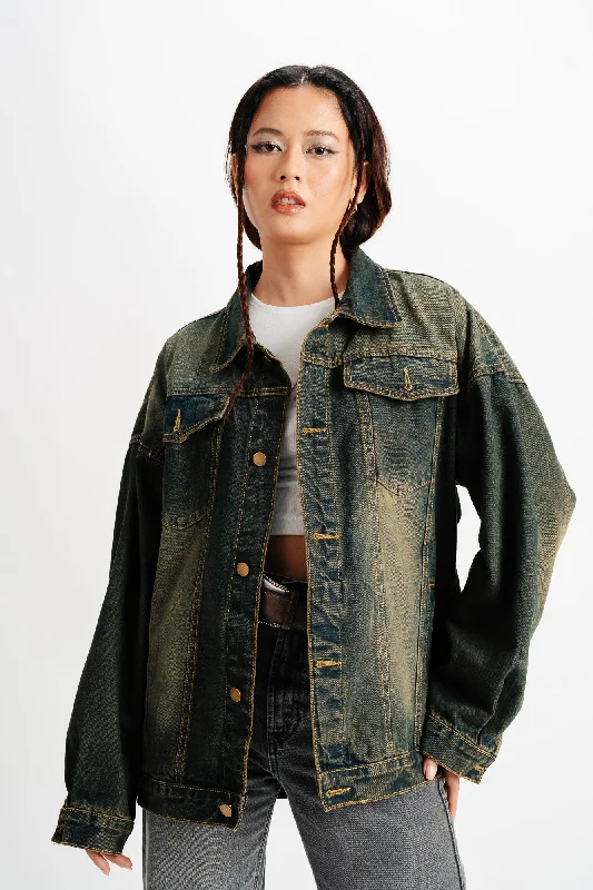 oversized wool coats for women -Blue Spread Collar Denim Jacket