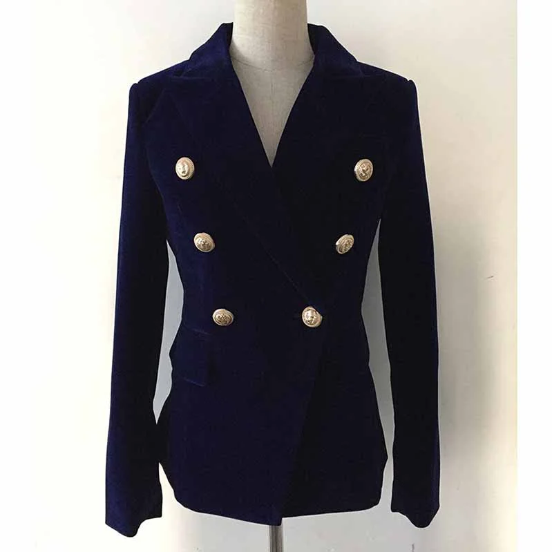 denim jackets for women -Women's Double Breasted Blazer Gold Buttons Autumn Winter Velvet Jacket