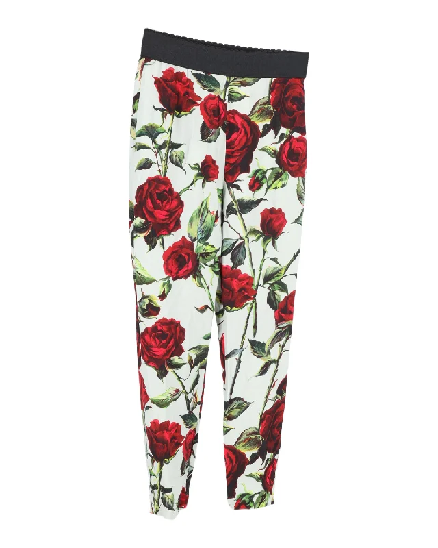 tapered pants for women -Dolce & Gabbana Floral Print Leggings in Multicolor Silk