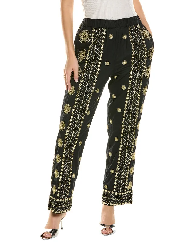 vintage denim pants for women -FARM Rio Sun Embroidered Pant