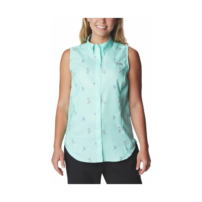 high-neck tops for women -Columbia Women's Super Tamiami Sleeveless - Gulf Stream Bouquet Foray - ONLINE STORE CREDIT/EXCHANGE ONLY