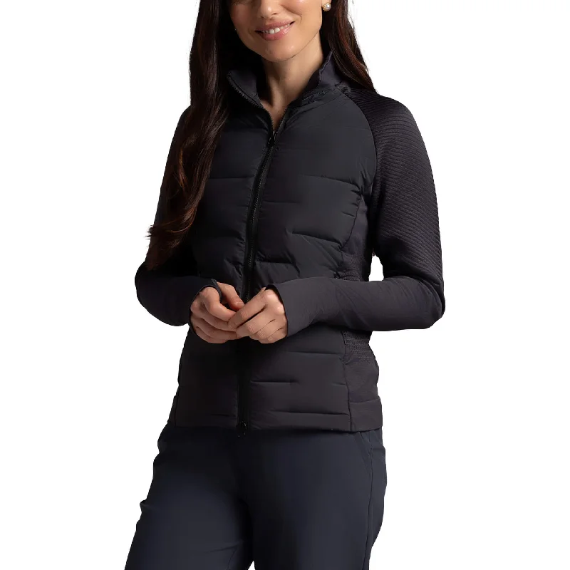 warm winter jackets for women -IBKUL Women's Hybrid Puff Jacket - Charcoal