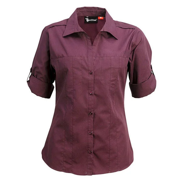 casual plaid shirts for women -Identitee Women's Wine Murray 3/4 Sleeve Shirt