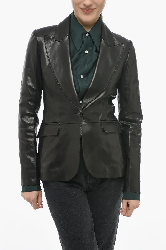 women's cardigan coats -Amiri Peak Lapel Leather 1-button Blazer