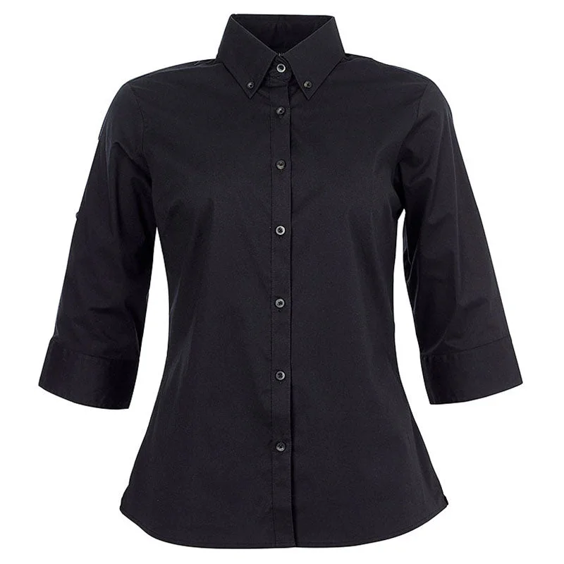 embroidered tops for women -Identitee Women's Black Baxter 3/4 Sleeve Shirt