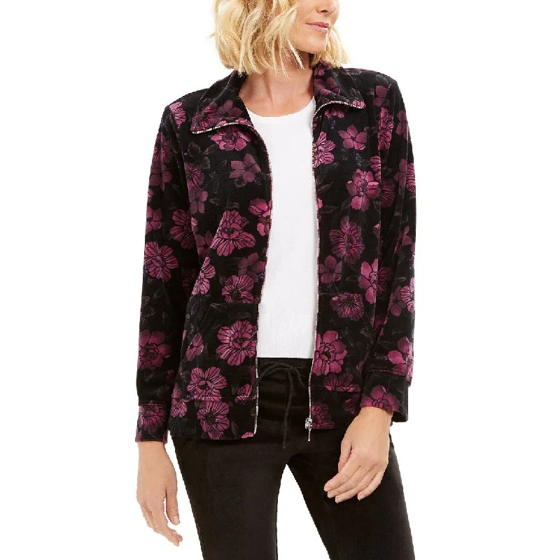 stylish jackets for women -Karen Scott Women's Sport Floral-Print Jacket Purple Size Small