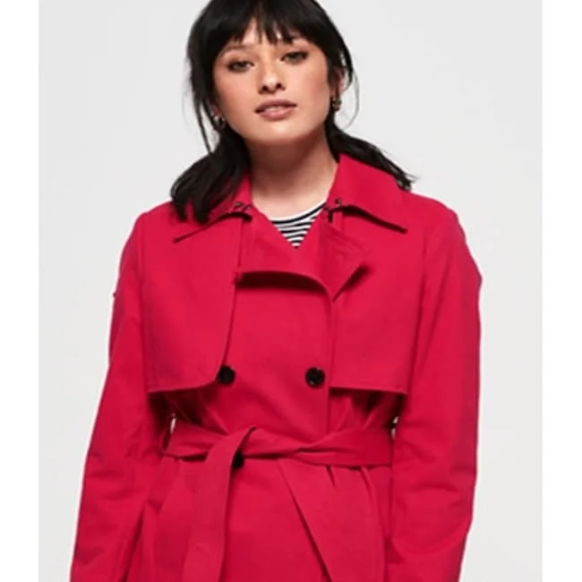 women's double-breasted coats -Superdry Women's Sirena Trench Coat Red Size 4