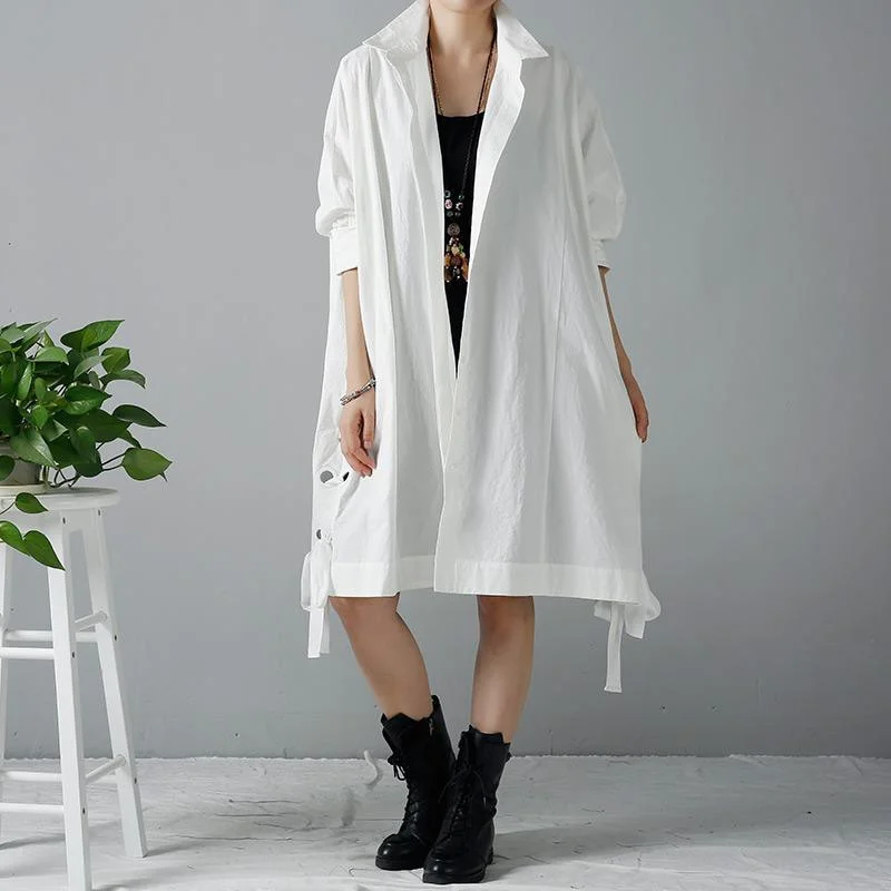 lightweight windbreakers for women -White plus size trench coats oversize wind-breaker