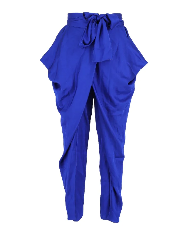 vintage denim pants for women -Diane Von Furstenberg Draped Pegged Pants in Blue Silk