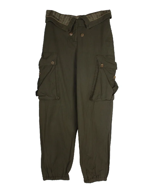 women's cargo pants -Alexander Mcqueen Vintage Stylized Cargo Pants in Olive Green Cotton