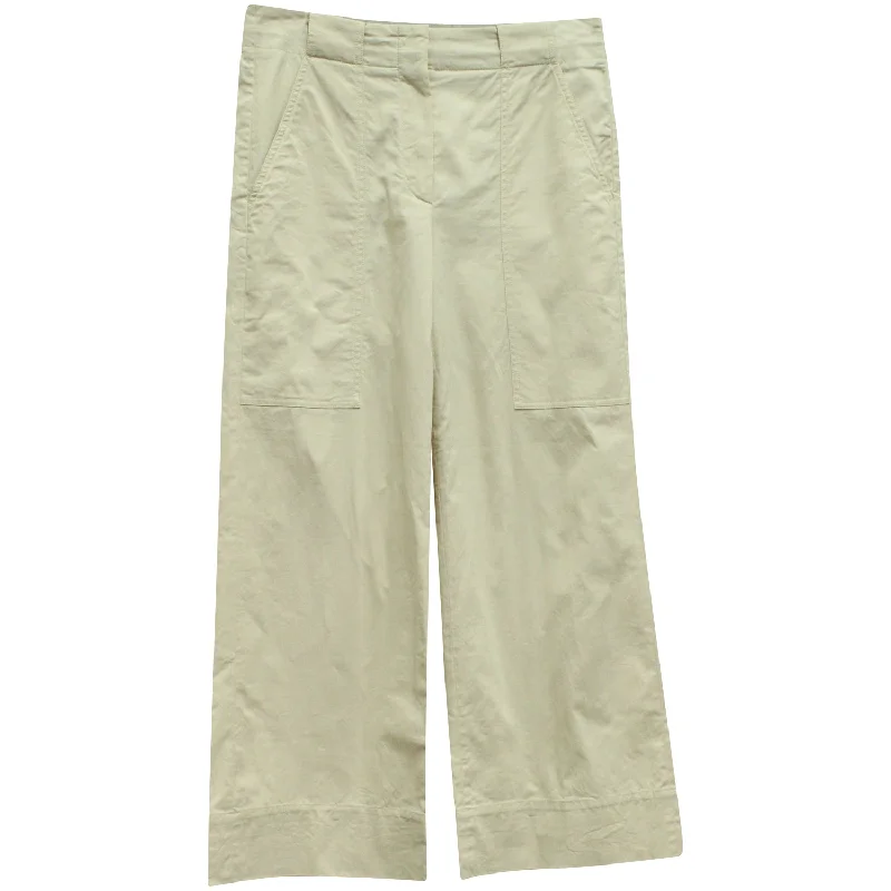 warm fleece-lined pants for women -Brunello Cucinelli Wide Leg Pants in Beige Cotton