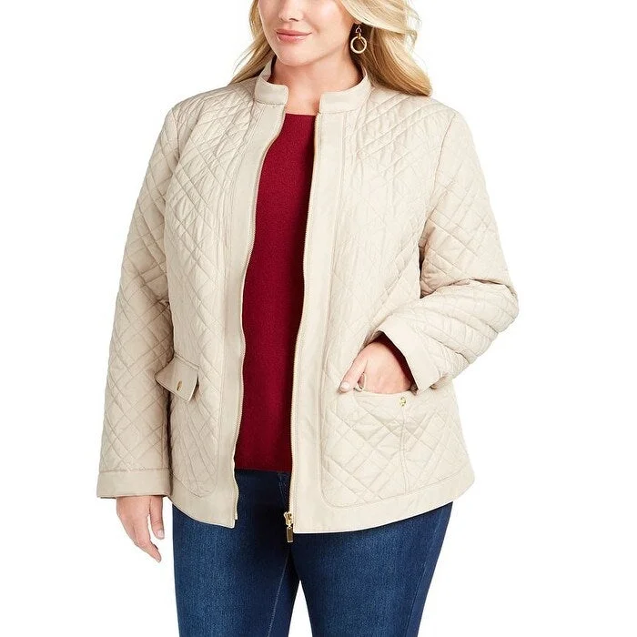 lightweight windbreakers for women -Charter Club Women's Quilted Mandarin-Collar Jacket Beige Size Small