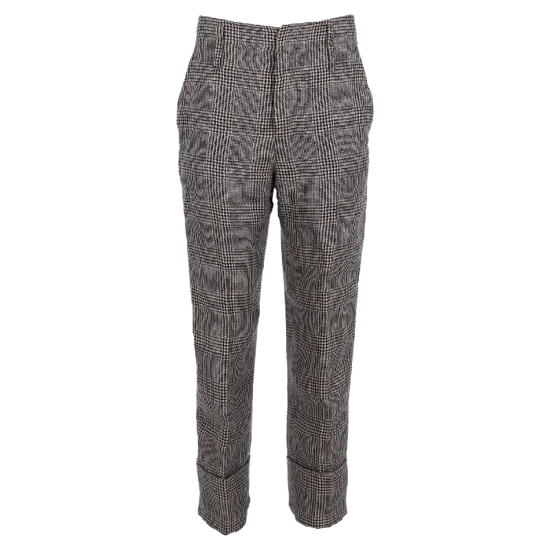 women's button-front trousers -Brunello Cucinelli Houndstooth Pants in Multicolor Linen