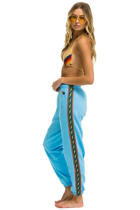 faux leather pants for women -BOLT STRIPE SWEATPANTS - SKY