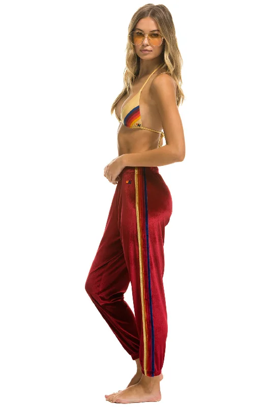 elegant dress pants for women -CLASSIC VELVET SWEATPANTS - RED