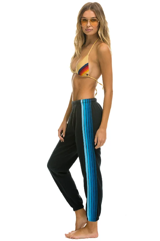 stretchy pants for women -5 STRIPE SWEATPANTS - CHARCOAL // BLUE