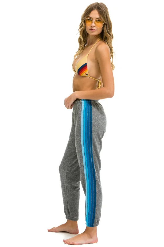 slim-fit trousers for women -5 STRIPE SWEATPANTS - HEATHER GREY // BLUE