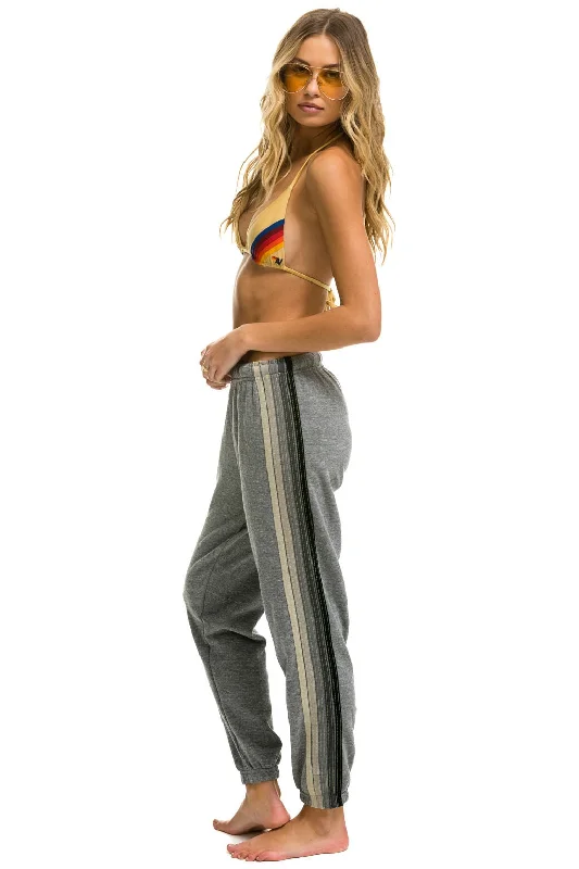 women's high-waisted pants -5 STRIPE SWEATPANTS - HEATHER GREY // GREY