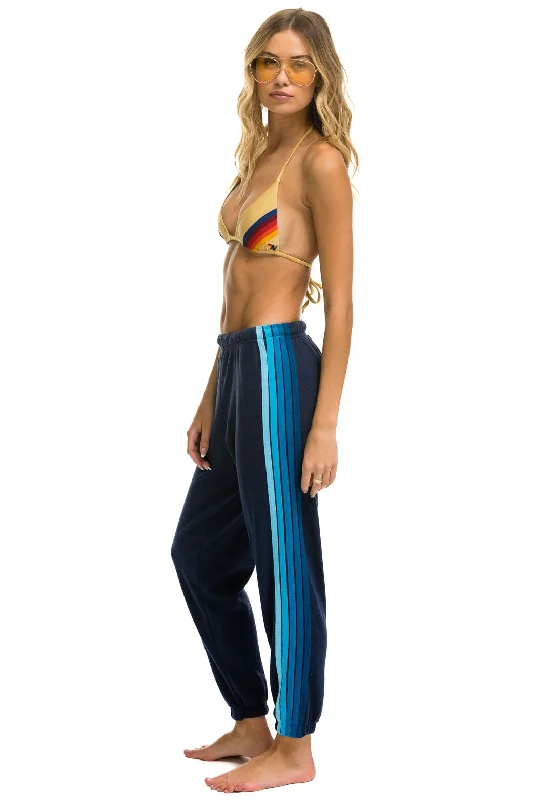 high-rise leggings for women -5 STRIPE SWEATPANTS - NAVY // BLUE