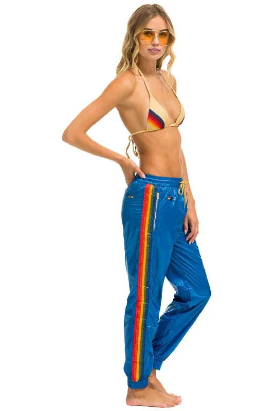 cotton joggers for women -5 STRIPE WIND PANT - SNORKEL BLUE GLOSSY