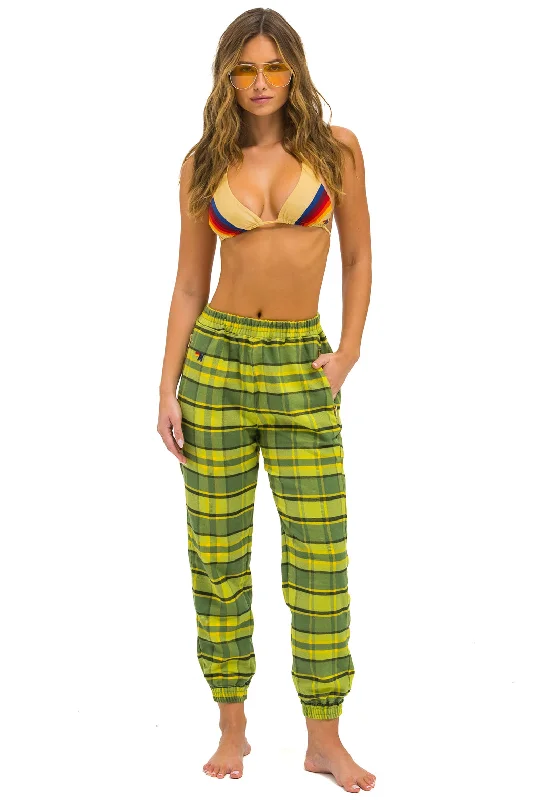 women's paperbag waist pants -PLAID LODGE PANT - AVOCADO PLAID