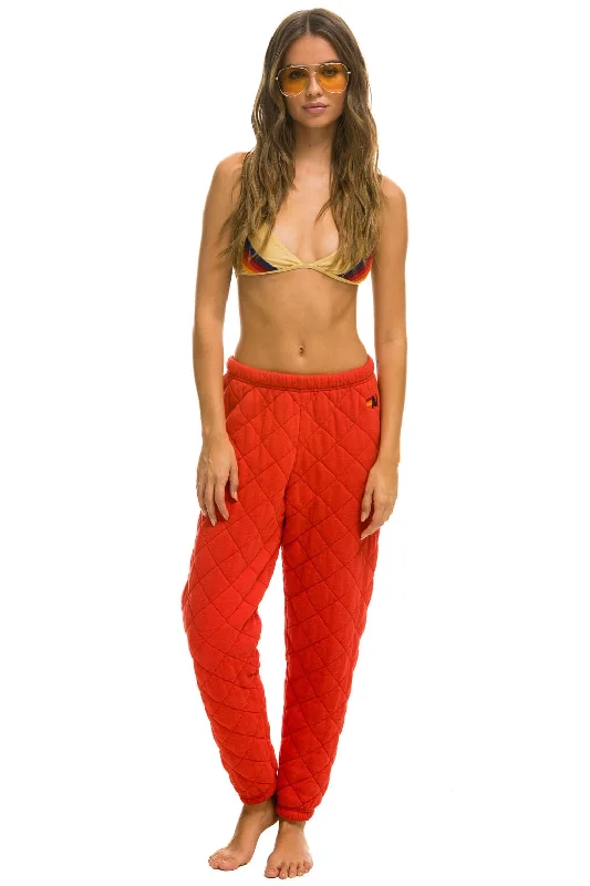 casual track pants for women -QUILTED SWEATPANTS - RED