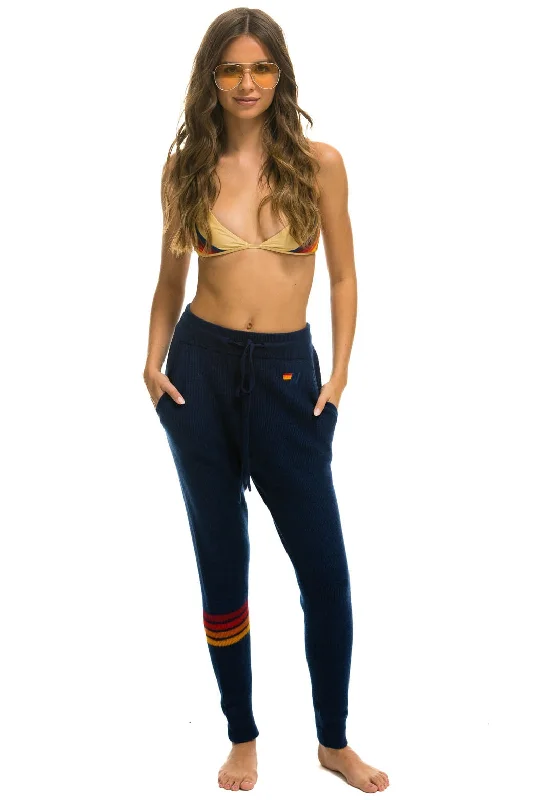 women’s yoga pants -RAINBOW 4 STRIPE CASHMERE RELAXED FIT PANT - MIDNIGHT