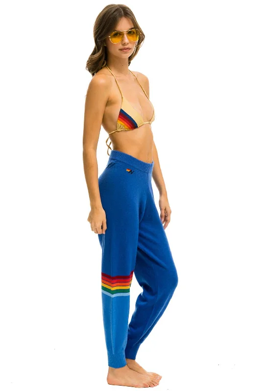 tailored pants for women -RAINBOW STRIPE CASHMERE LIGHT SWEATER PANT - VINTAGE BLUE