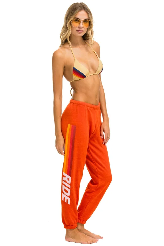 trendy leggings for women -RIDE LOGO WHITE SWEATPANTS - ORANGE