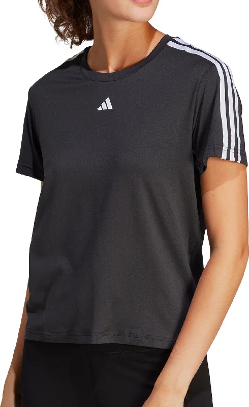 spring fashion tops for women -adidas AeroReady Train Essentials 3 Stripes Short Sleeve Womens Training Top - Black