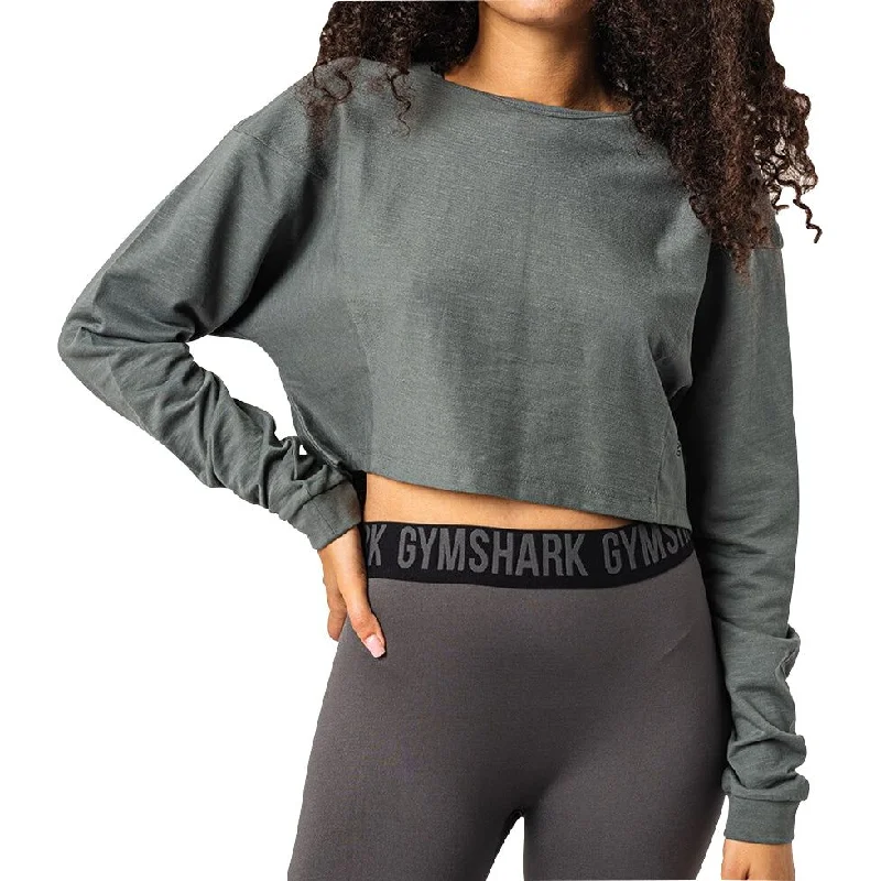 lightweight summer tops for women -Gymshark Pause Dipped Shoulder Long Sleeve Womens Training Top - Grey