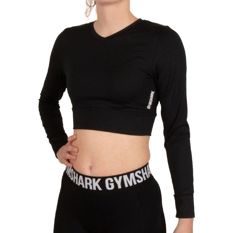 modest tops for women -Gymshark Pause Strappy Long Sleeve Womens Crop Top - Black