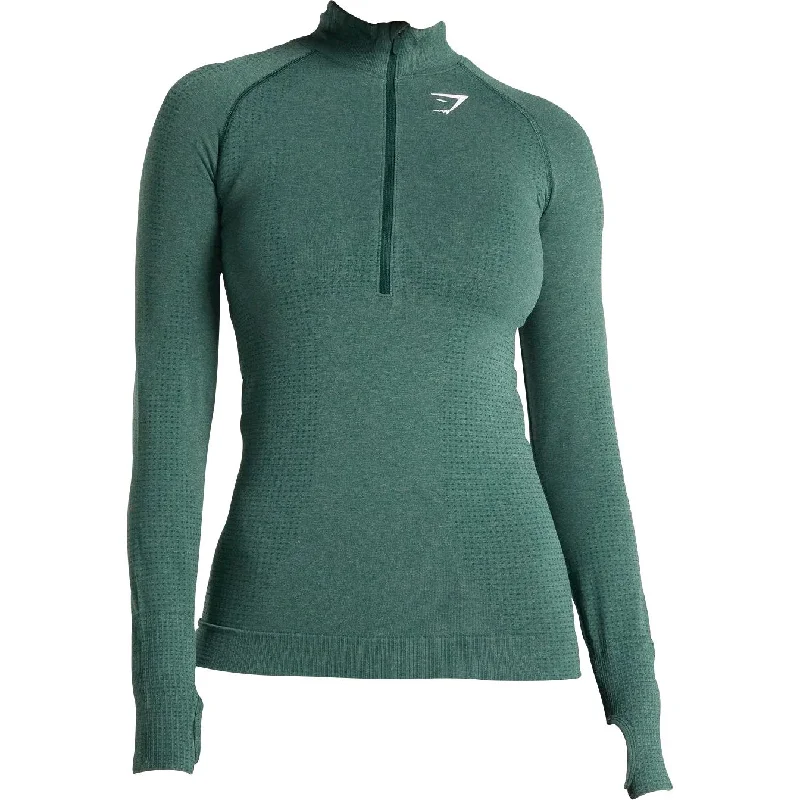 zip-up tops for women -Gymshark Vital Seamless Half Zip Long Sleeve Womens Training Top - Green