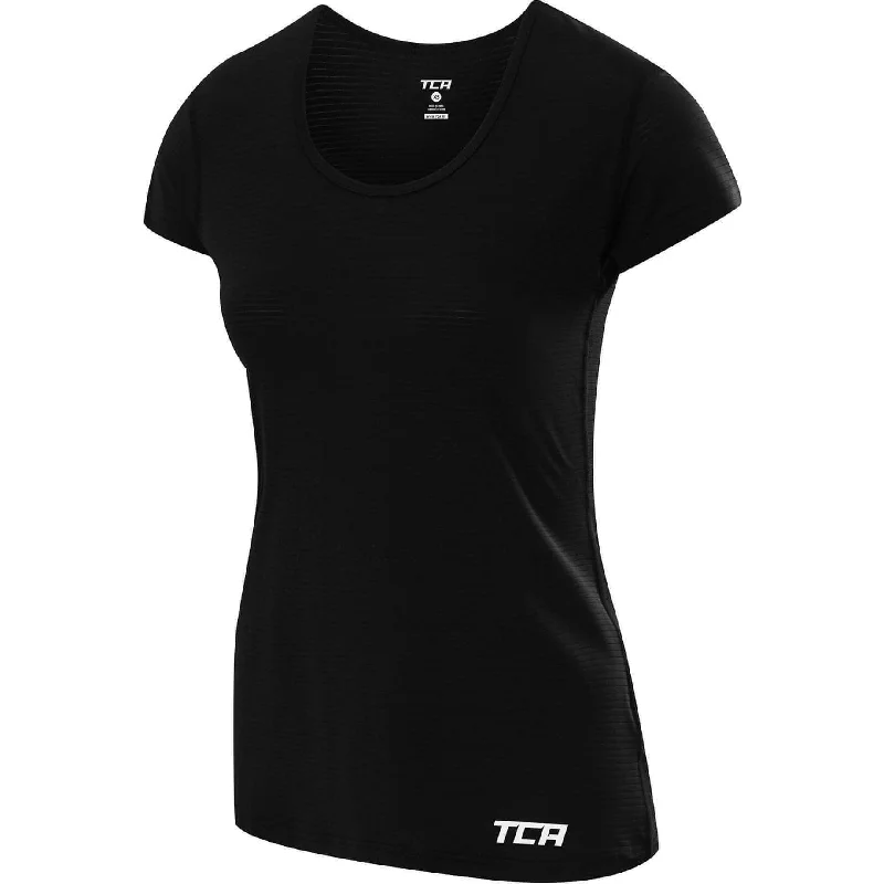 sheer tops for women -TCA Air Scoop Neck Short Sleeve Womens Training Top - Black