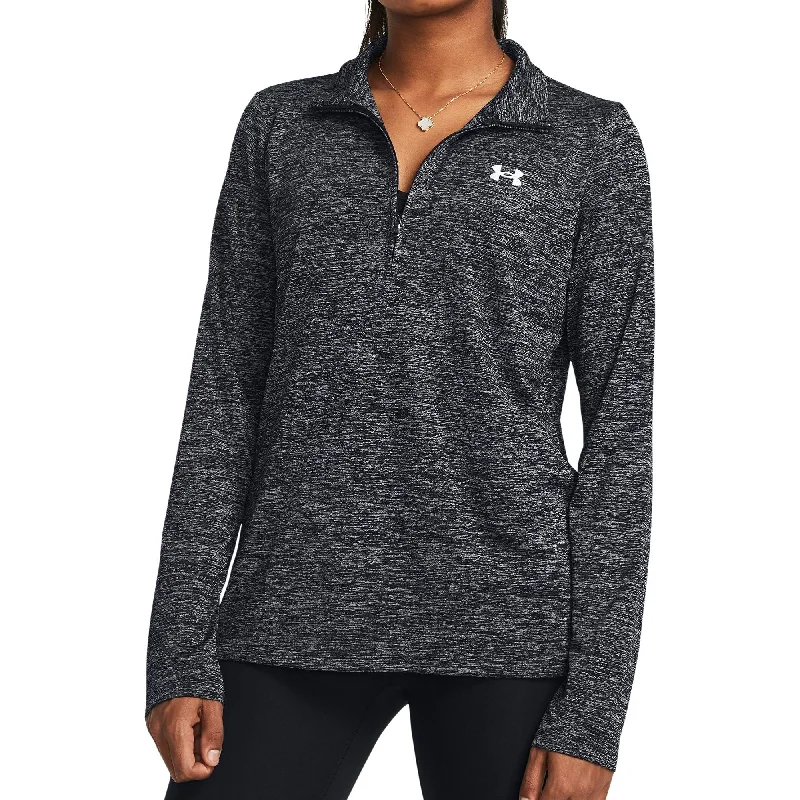 ribbed tank tops for women -Under Armour Tech Twist Half Zip Long Sleeve Womens Training Top - Black