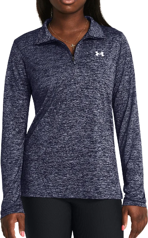 soft knitted blouses for women -Under Armour Tech Twist Half Zip Long Sleeve Womens Training Top - Navy