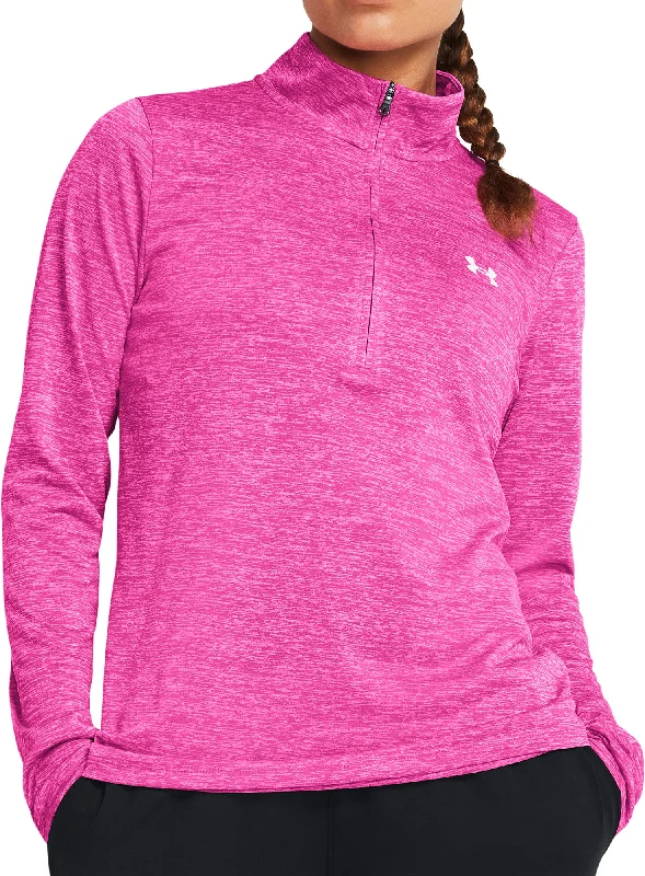 women's lace tops -Under Armour Tech Twist Half Zip Long Sleeve Womens Training Top - Pink